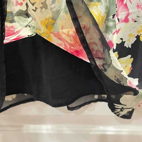 New Lulus Dress Shifting Dears Small Black Pink Yellow Rose Floral Cold Shoulder - Picture 7 of 10